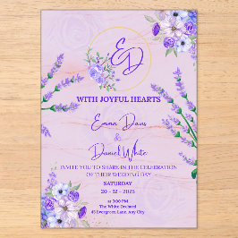 Invitación de boda botánica morada elegante