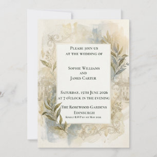 Invitación de boda botánica neutral