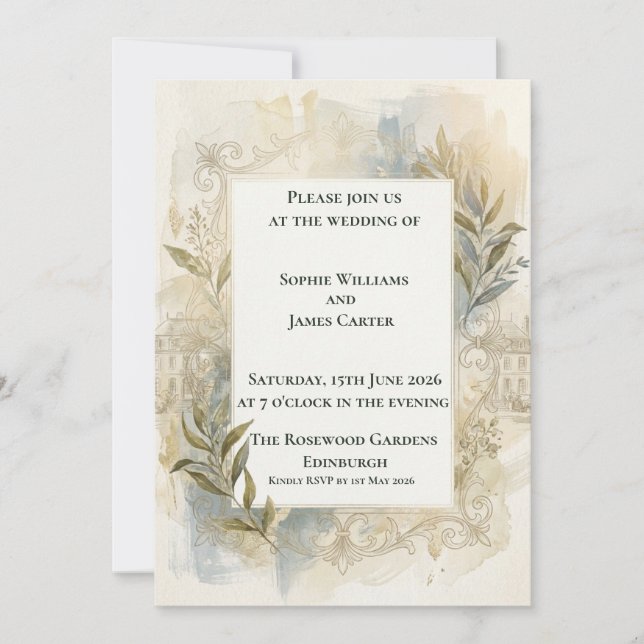 Invitación de boda botánica neutral (Anverso)