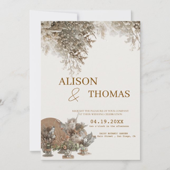 Invitación de Boda Botánica Neutral Atemporal (Anverso)
