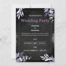 Invitación de boda botánica oscura editable