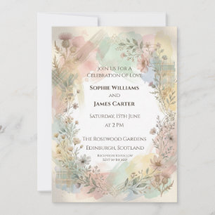 Invitación de boda botánica pastel rosado