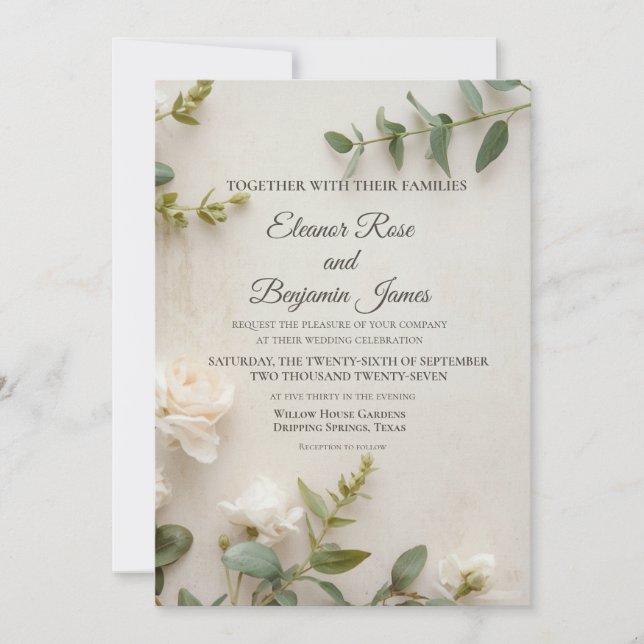 Invitación de Boda Botánica Romántica Vintage (Anverso)