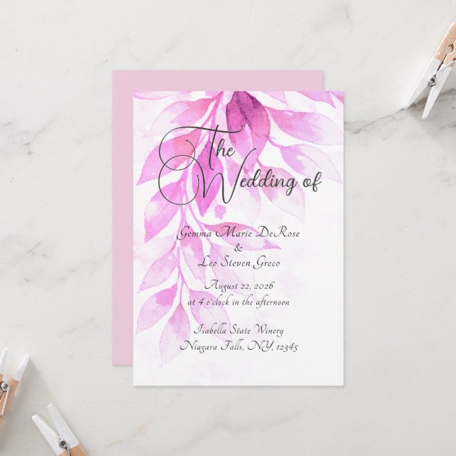 Invitación de boda botánica rosa (Anverso/Reverso In Situ)