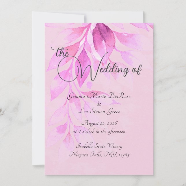 Invitación de boda botánica rosa (Anverso)