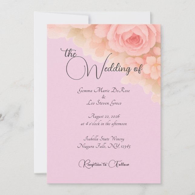 Invitación de boda botánica rosa (Anverso)