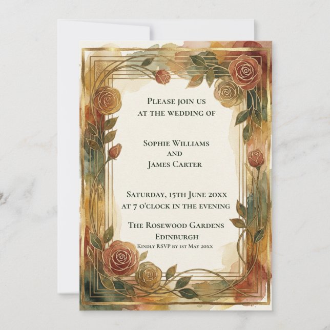 Invitación de boda botánica Rosa de Otoño (Anverso)