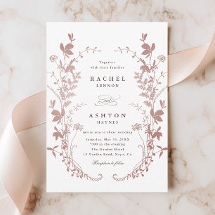 Invitación de boda botánica rosa polvorienta román