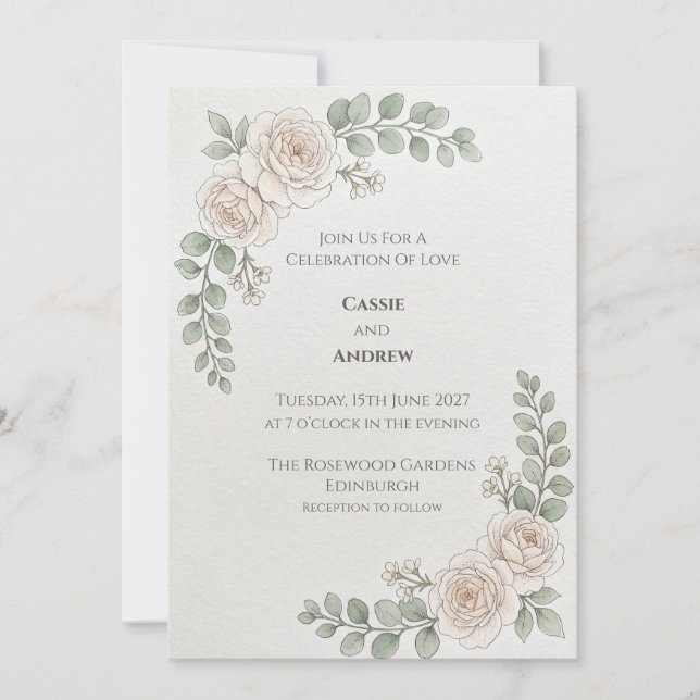 Invitación de boda botánica Rosa Rubor (Anverso)
