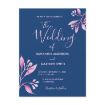 Invitación de boda botánica rosa y azul