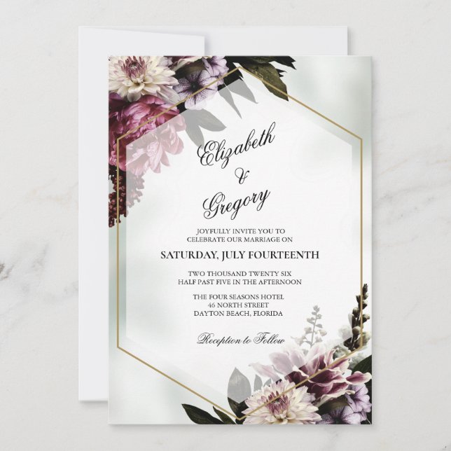 Invitación de boda botánica rosada (Anverso)