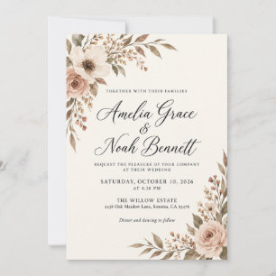 Invitación de boda botánica sepia neutral