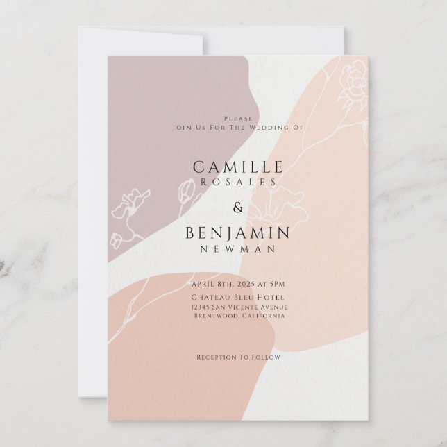 Invitación de boda botánica simple Blush Melocotón (Anverso)