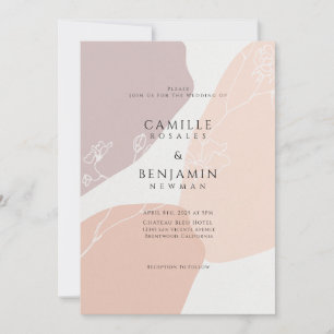 Invitación de boda botánica simple Blush Melocotón
