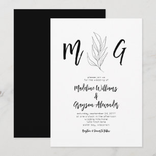 Invitación de Boda Botánica Simple Monograma de Le