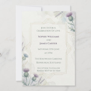 Invitación de boda botánica Thistle púrpura