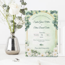 Invitación de boda botánica verde de eucalipto