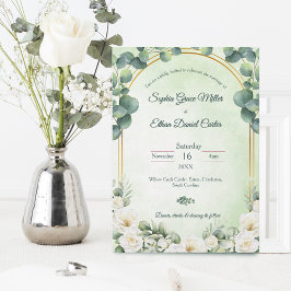 Invitación de boda botánica verde de eucalipto