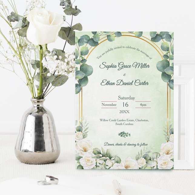 Invitación de boda botánica verde de eucalipto (Eucalyptus Green Botanical Sage Floral wedding Invitation)