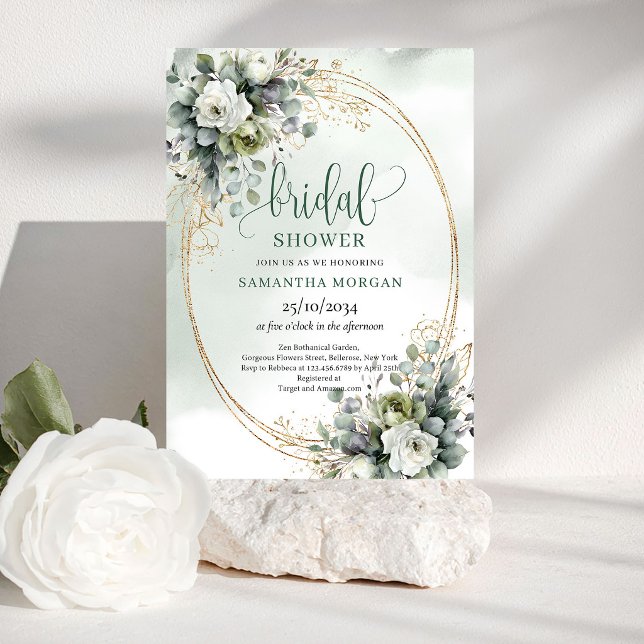 Invitación de boda botánica verde dorada (Greenery Botanical Gold Bridal Shower Invitation)