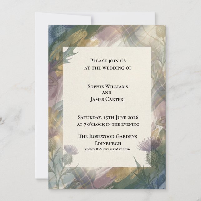 Invitación de boda botánica verde melancólica (Anverso)