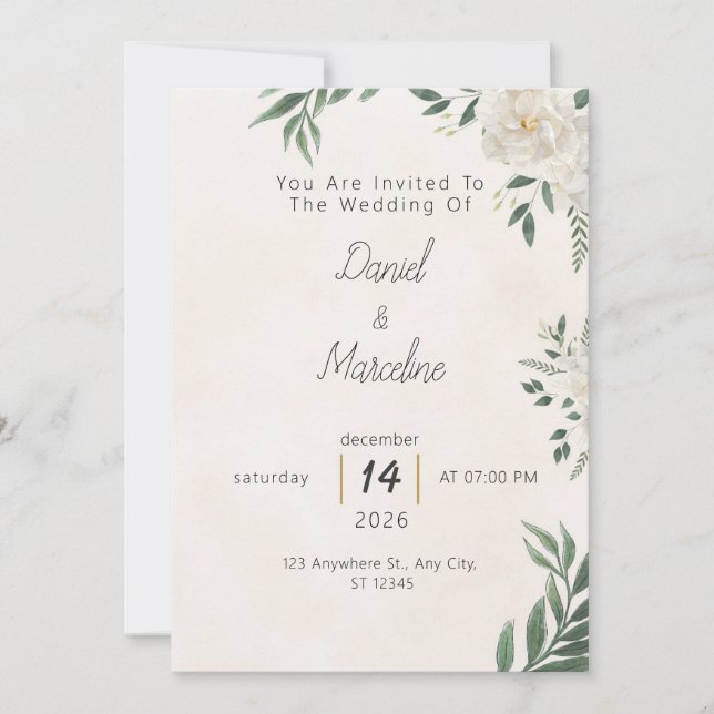 Invitación de Boda Botánica Verde Minimalista (Anverso)