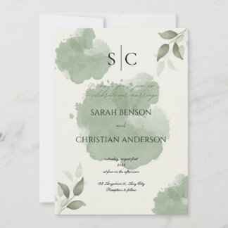 Invitación de boda botánica verde minimalista