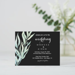 Invitación de boda botánica verde negra