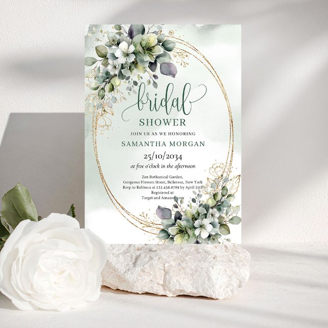 Invitación de boda botánica verde polvorienta (Dusty Green Botanical Bridal Shower Invitation)