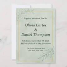 Invitación de boda botánica verde salvia