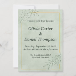 Invitación de boda botánica verde salvia