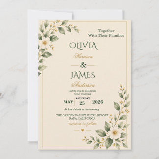 Invitación de boda botánica verde salvia