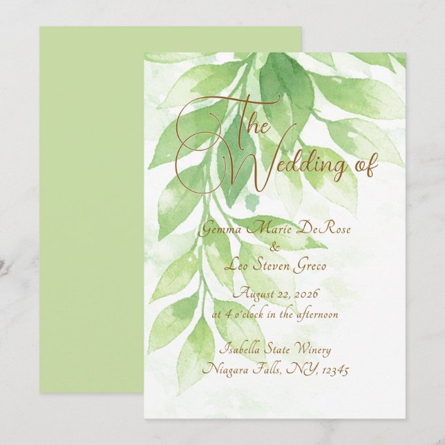 Invitación de boda botánica verde salvia (Anverso / Reverso)