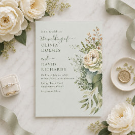 Invitación de Boda Botánica Verde Suave de Salvia