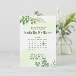 Invitación de boda botánica verde y blanca
