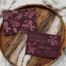 Invitación de Boda Botánica Vintage Ciruela Burgun