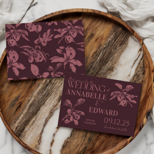 Invitación de Boda Botánica Vintage Ciruela Burgun