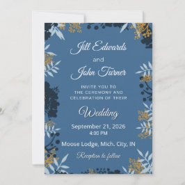 Invitación de Boda Botánico Azul Elegante