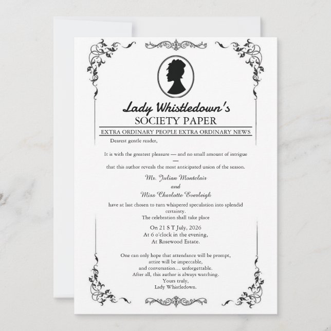 Invitación de Boda Bridgerton – Estilo Regencia   (Anverso)