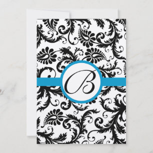 Invitación de Boda Bright Aqua Damask Swirls 5 x 7