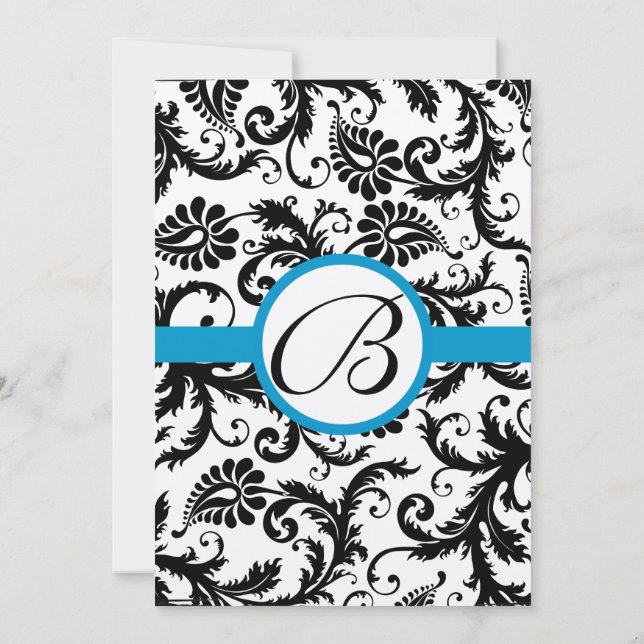 Invitación de Boda Bright Aqua Damask Swirls 5 x 7 (Reverso)