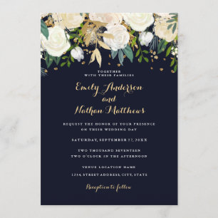 Invitación de boda brillante con flores de navío d