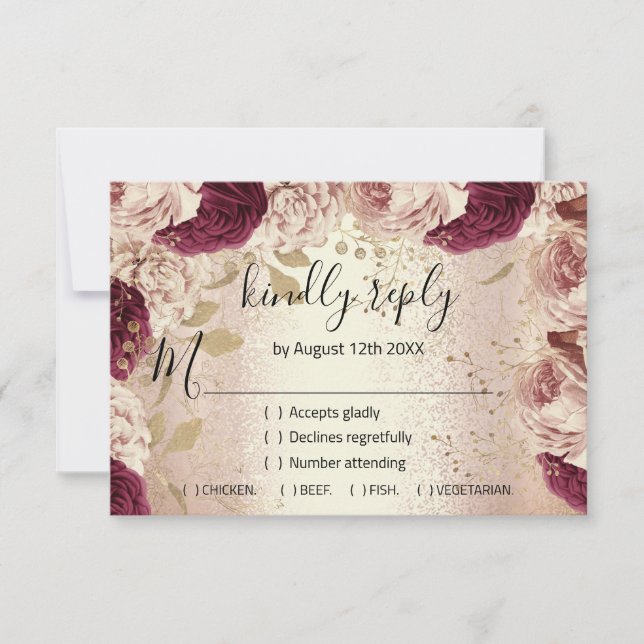 Invitación de boda brillo corona floral rosa dorad (Anverso)