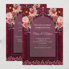 Invitación de boda Burgundy y rosa polvoriento