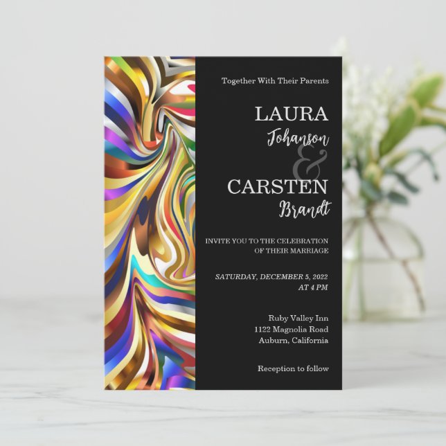 Invitación de boda caleidoscópica moderna (Anverso de pie)