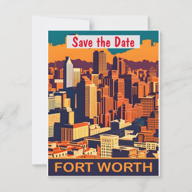 Invitación de boda cálida con el horizonte de Fort (Anverso)