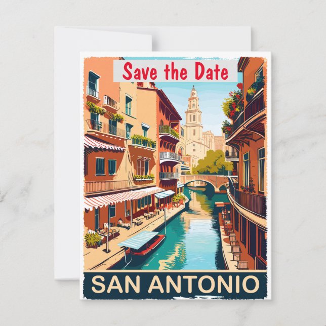 Invitación de boda cálida del Riverwalk de San Ant (Anverso)