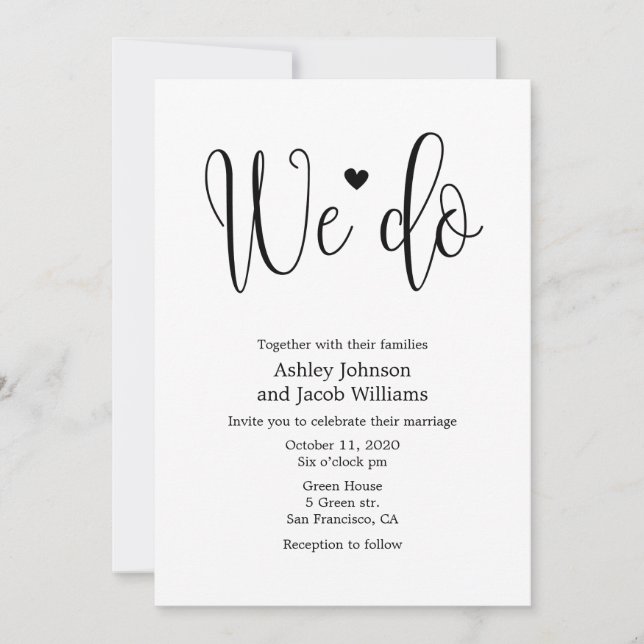 Invitación de boda caligrafía simple Te invitamos (Anverso)