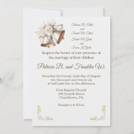 Invitación de boda campanas de boda blancas y dora