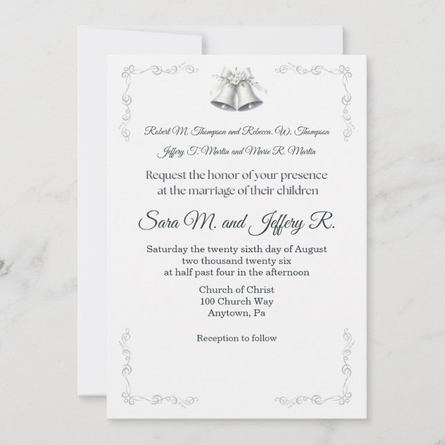 Invitación de boda campanas de boda de plata (Anverso)
